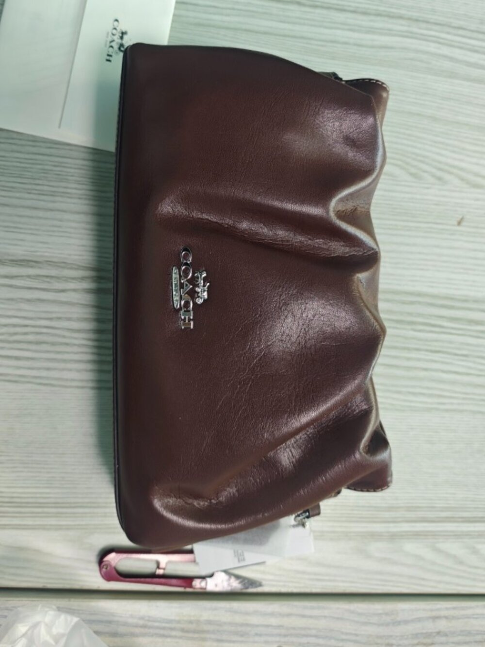 Coach Chocolate Brown Soft Leather Ruched Drawstring Handbag Crossbody Purse
